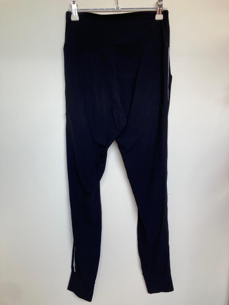 Japan TKY zwarte high waist travelstof broek grijze bies XS, Japan TKY, Leidsevaartweg 1, 2106NA Heemstede, Ophalen of Verzenden