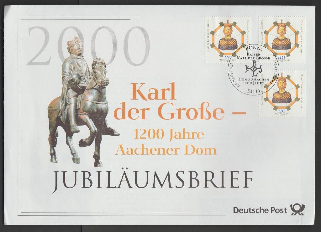 Duitsland - jubileumbrief 2000 - Karel de Grote, Dom Aken, Postzegels en Munten, Verzenden, 1990 tot heden, Gestempeld