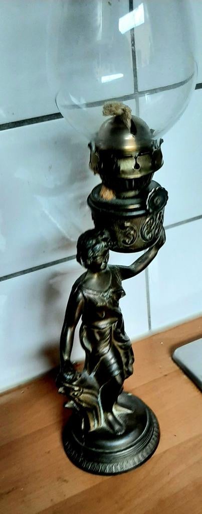 Antiek Bronzen olie lamp 40 cm, Antiek en Kunst, Ophalen of Verzenden