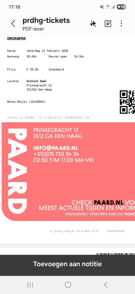 2 Tickets Drukwerk voor 14.02 Paard Den Haag, Twee personen, Februari