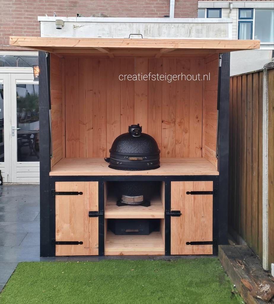 Douglas houten buitenkeuken huisje Bastard kamado afdak klep, Tuin en Terras, Buitenkeukens, Ophalen of Verzenden, Nieuw, Houtskool