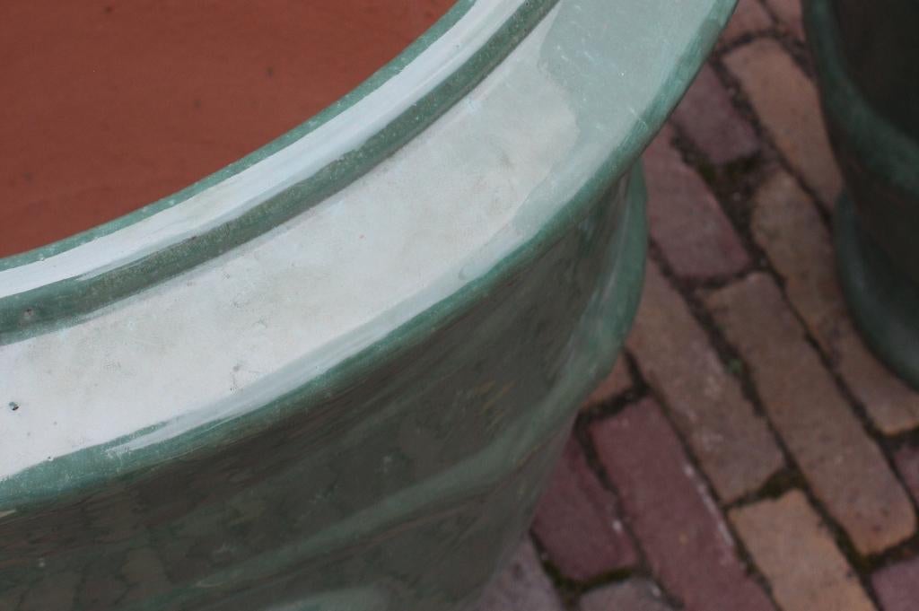 Prachtige geglazuurde bloempotten Anduze stijl groen Celadon, Ophalen, 40 cm of meer, Rond, Nieuw