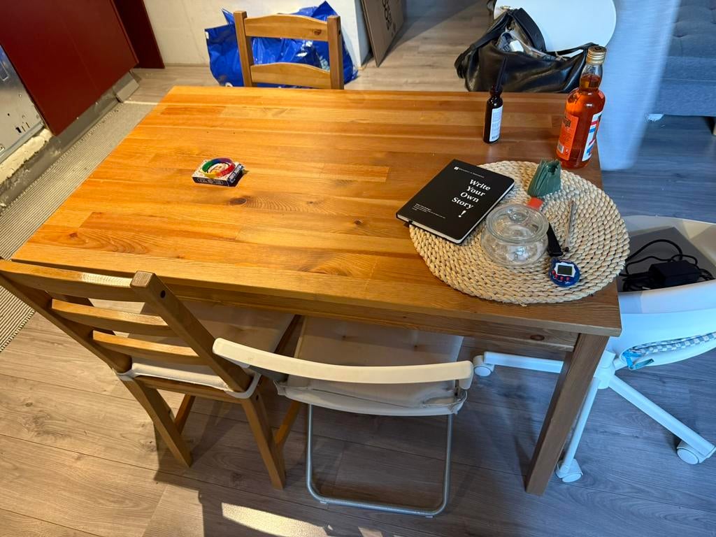 Ikea Table with 2 Chairs, Ophalen, 100 tot 150 cm, Eikenhout, 50 tot 100 cm