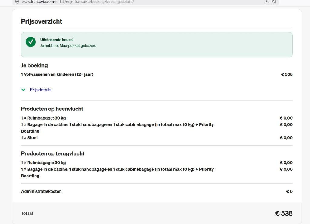 Vliegticket Transavia retour Flex Max a €538,-, Tickets en Kaartjes, Eén persoon, Vliegtuig, Buitenland, Overige typen