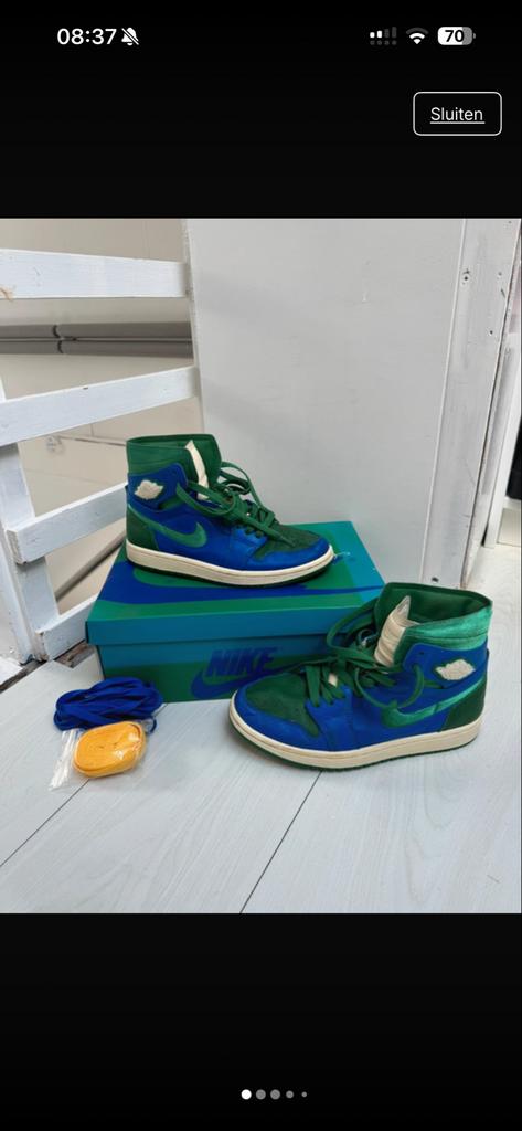 Jordan 1 High Zoom Air CMFT Aleali May Califia (Dames), Kleding | Dames, Schoenen, Ophalen of Verzenden, Gedragen, Blauw, Sneakers of Gympen