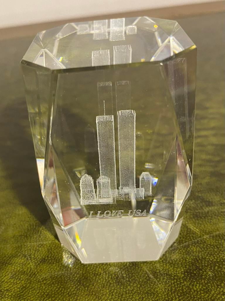 Kristallen sculptuur Twin Towers 'I Love USA', Ophalen of Verzenden