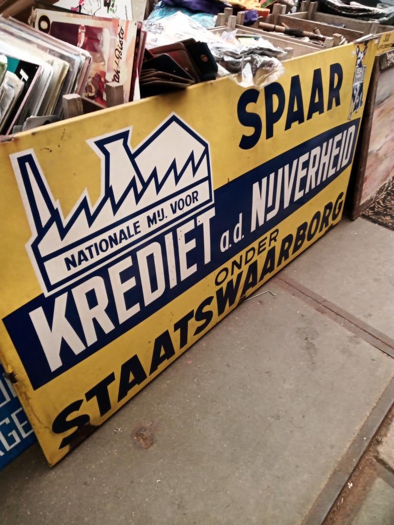 Vintage Emaille Reclamebord Spaar Krediet Nijverheid, Ophalen of Verzenden