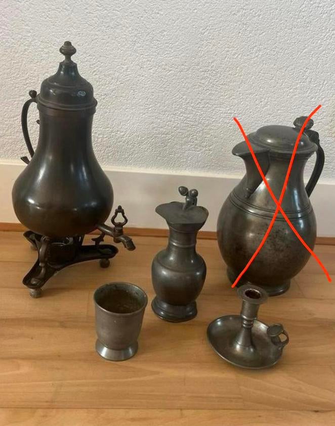 Antieke tin-vintage tin, o.a koffiepot met brander, Ophalen of Verzenden