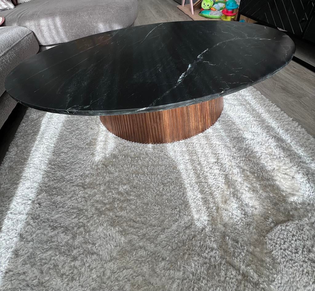 Zwarte salontafel met marmer blad, Ophalen, Overige materialen, 50 tot 100 cm, 100 tot 150 cm