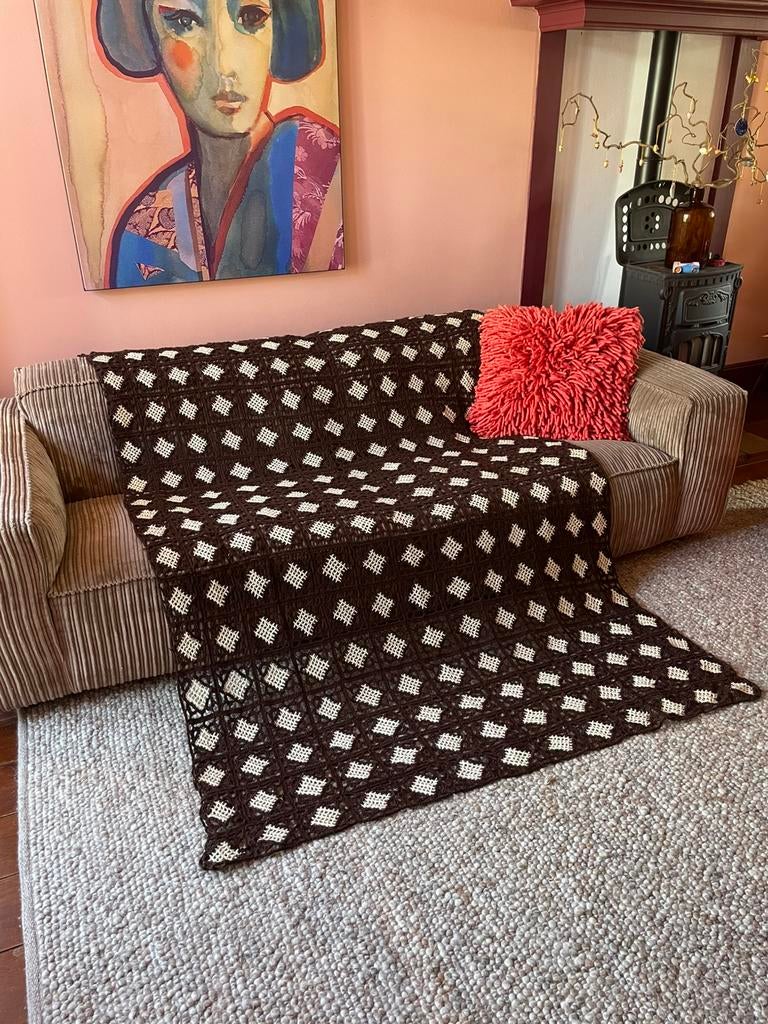 Donkerbruine gehaakte sprei Granny Square, Ophalen of Verzenden, Zo goed als nieuw