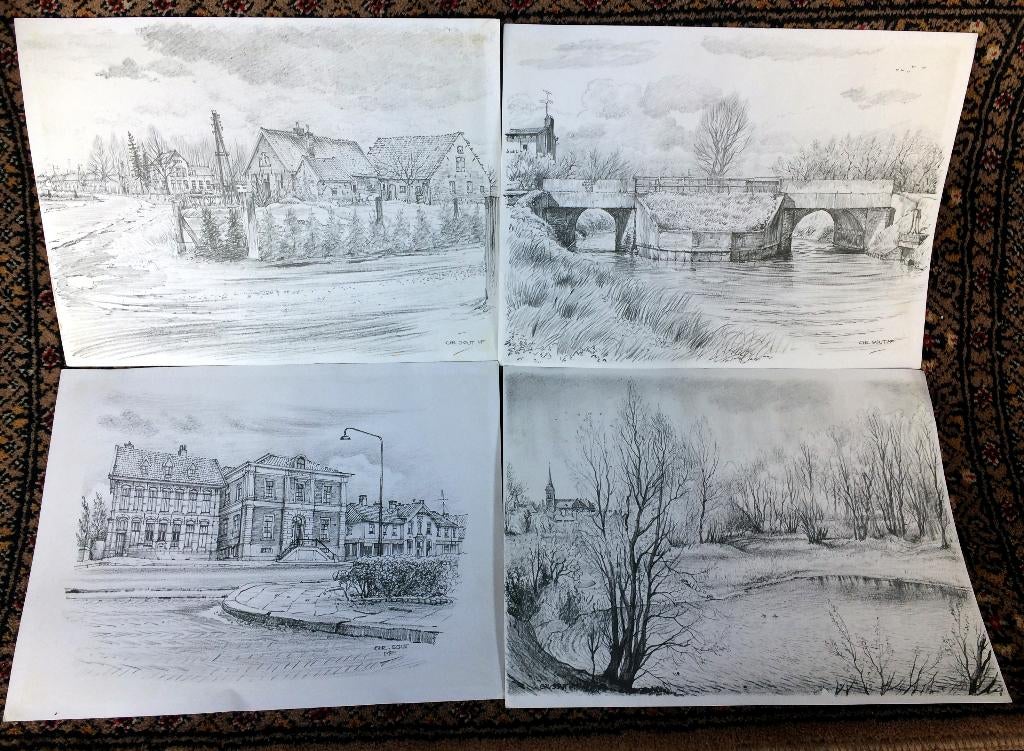 4 tekeningen CHR SCHUT MF Aangeboden door Bondsspaarbank, Ophalen of Verzenden