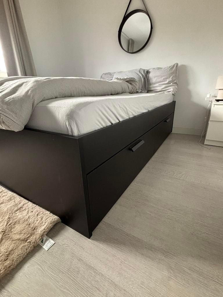 Bed (140x200cm), Ophalen, Zwart, Tweepersoons, 140 cm