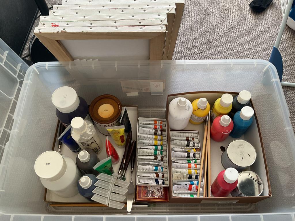 Acrylverf set met toebehoren, Ophalen, Gebruikt, Acrylverf