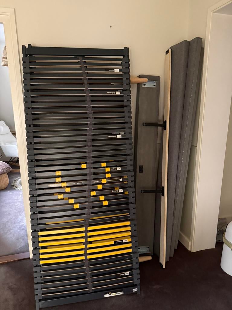 Tweepersoonsbed lichtgrijs 160x200cm, Ophalen, Gebruikt, Tweepersoons, 200 cm