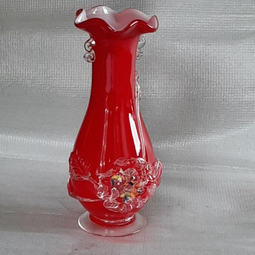 Rode vaas, binnenkant wit - Murano glas, Antiek en Kunst, Antiek | Glas en Kristal, Ophalen