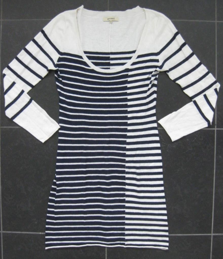 Whyred jurk ecru met blauw bretonse streep, M, wol en katoen, Kleding | Dames, Maat 38/40 (M), Blauw, Ophalen of Verzenden, Zo goed als nieuw