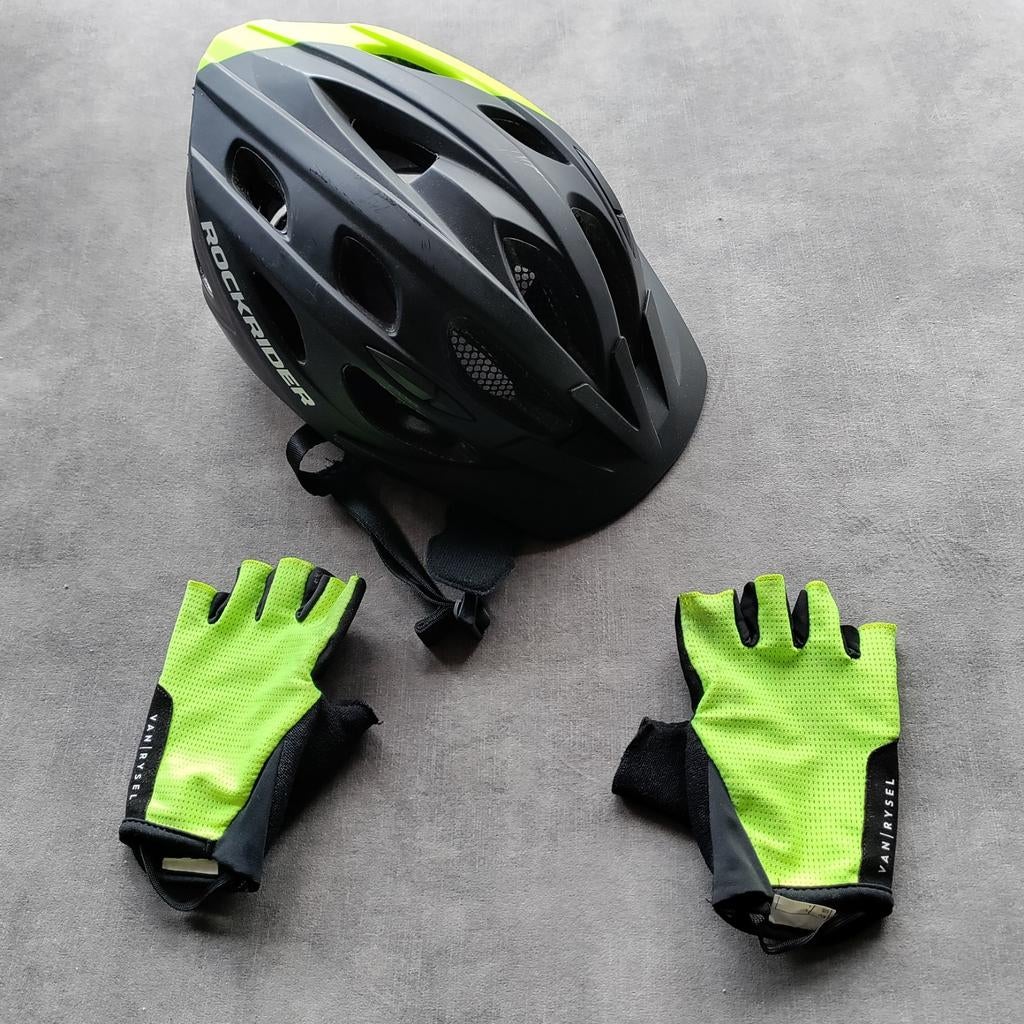 Rockrider fietshelm kind + Van Rysel handschoenen zgan, S, Jongen of Meisje, Ophalen of Verzenden, Zo goed als nieuw