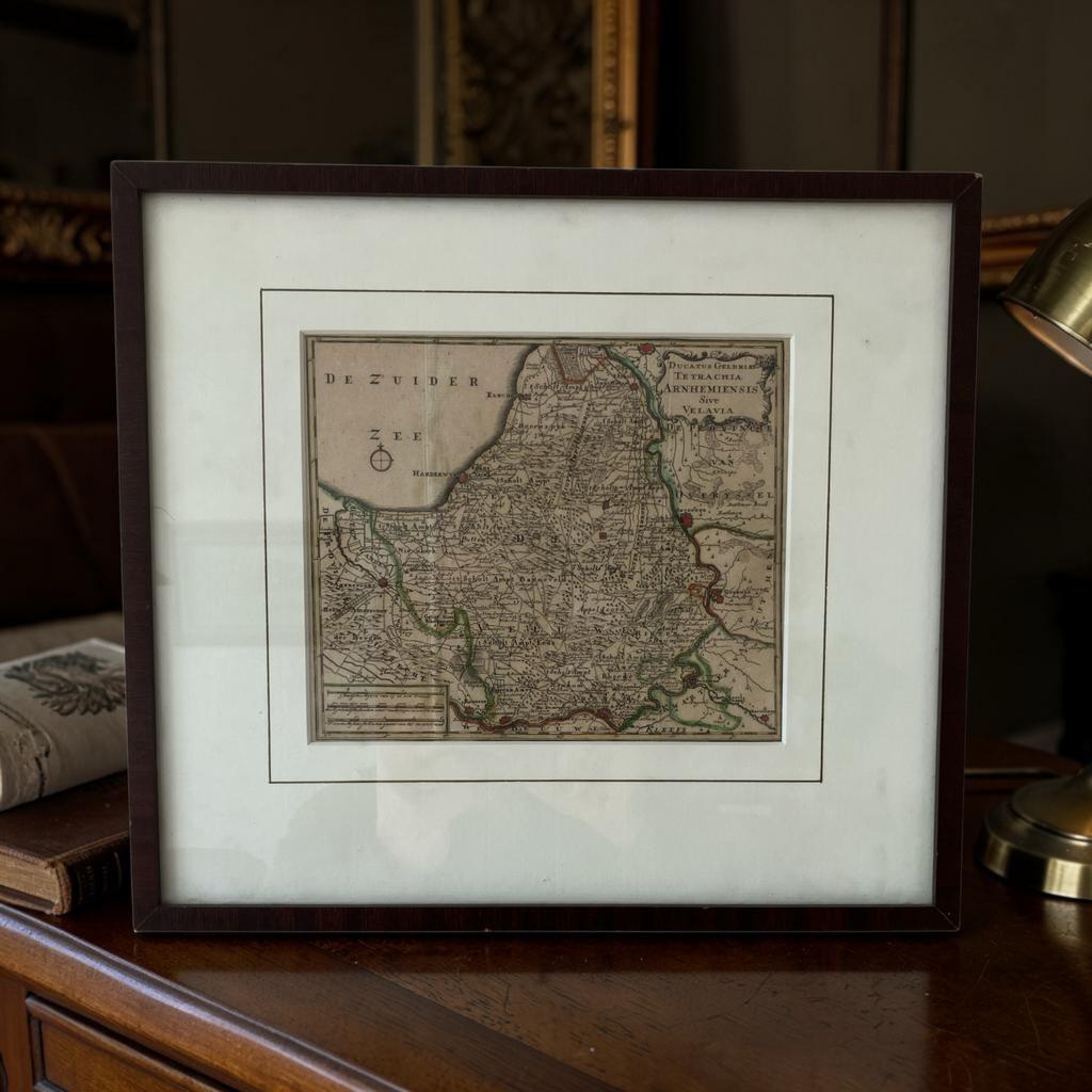 Kopergravure Veluwe / Arnhem 1740, Hendik de Leth, Ingelijst, Cartografie, Ophalen of Verzenden, Gravure