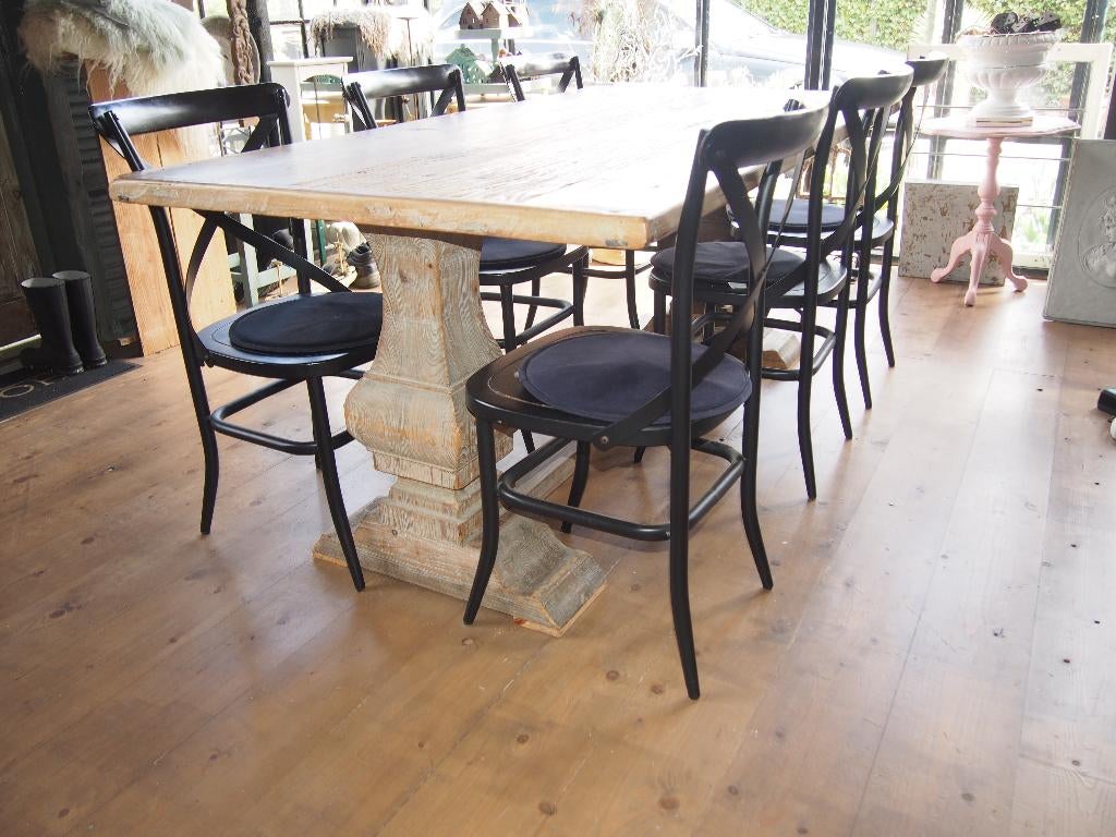 6 Landelijke  Metalen Stoelen Cross, Ophalen, Gebruikt, Zwart, Landelijk