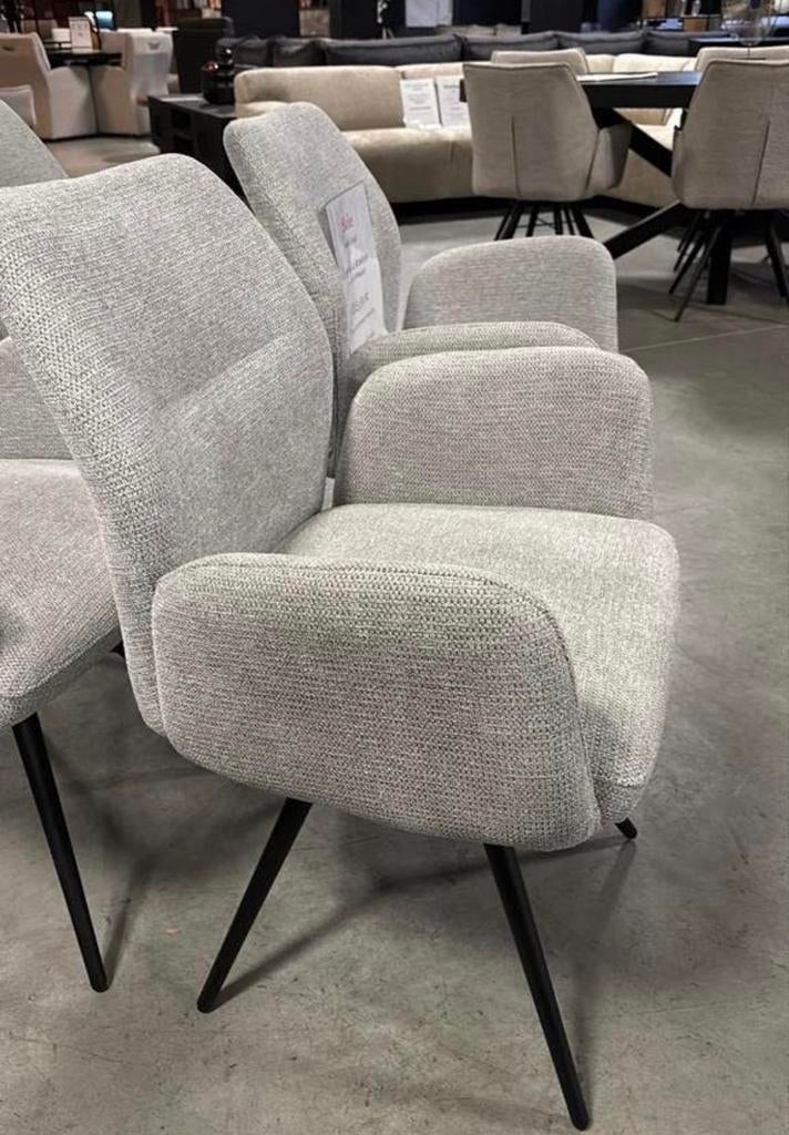 Complete set van 8 draaibare eetkamerstoelen in lichtgrijs, Ophalen, Zo goed als nieuw, Vijf, Zes of meer stoelen, Stof