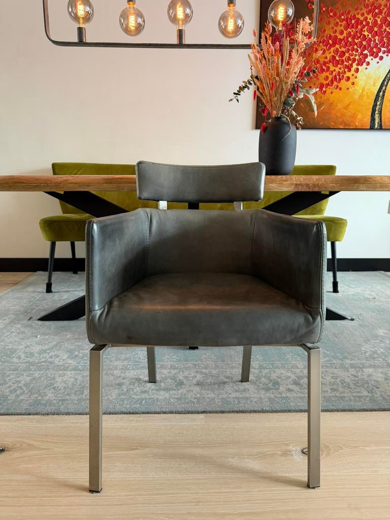 4 l’Ancora Design lederen eetkamerstoelen, Design l'ancora, Leer, Ophalen of Verzenden, Zo goed als nieuw