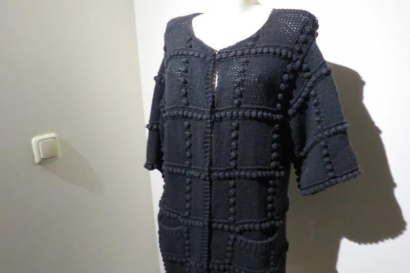 Ganni grof gebreid vest sier werk bolletjes op de stof L, Verzenden, Zwart, Ganni, Maat 42/44 (L)