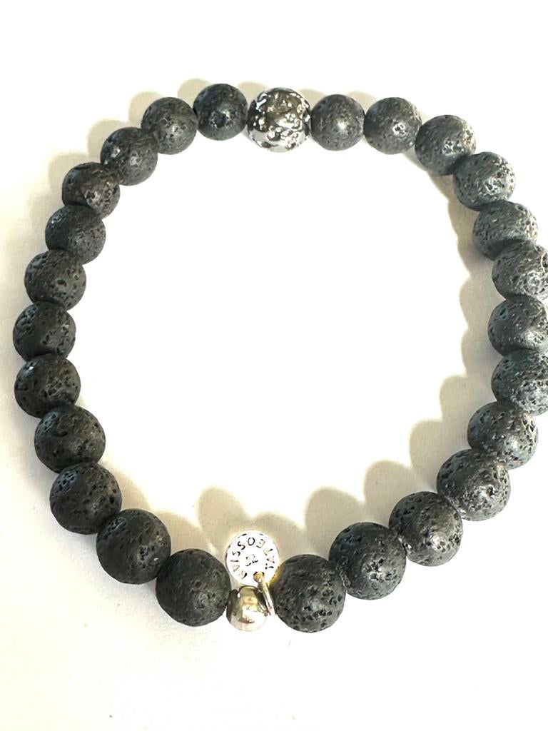 Tateossian “Vesuvius” lava /zilveren heren armband, Verzenden, Zo goed als nieuw, Zilver