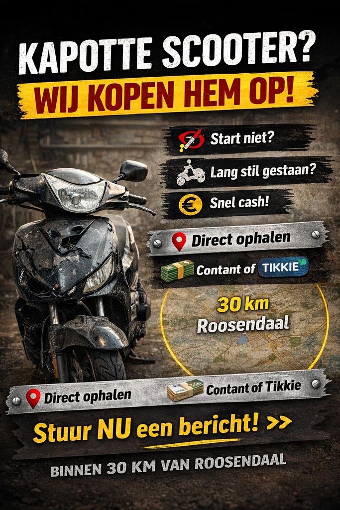GEZOCHT!! Kapotte scooters (start niet en lang stil gestaan), Ophalen, Gebruikt, Benzine