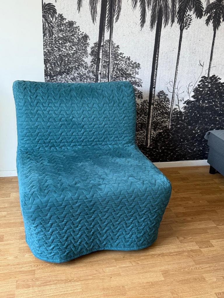 IKEA Lycksele slaapfauteuil met blauwe hoes, Ophalen, Gebruikt, Eenpersoons, Blauw