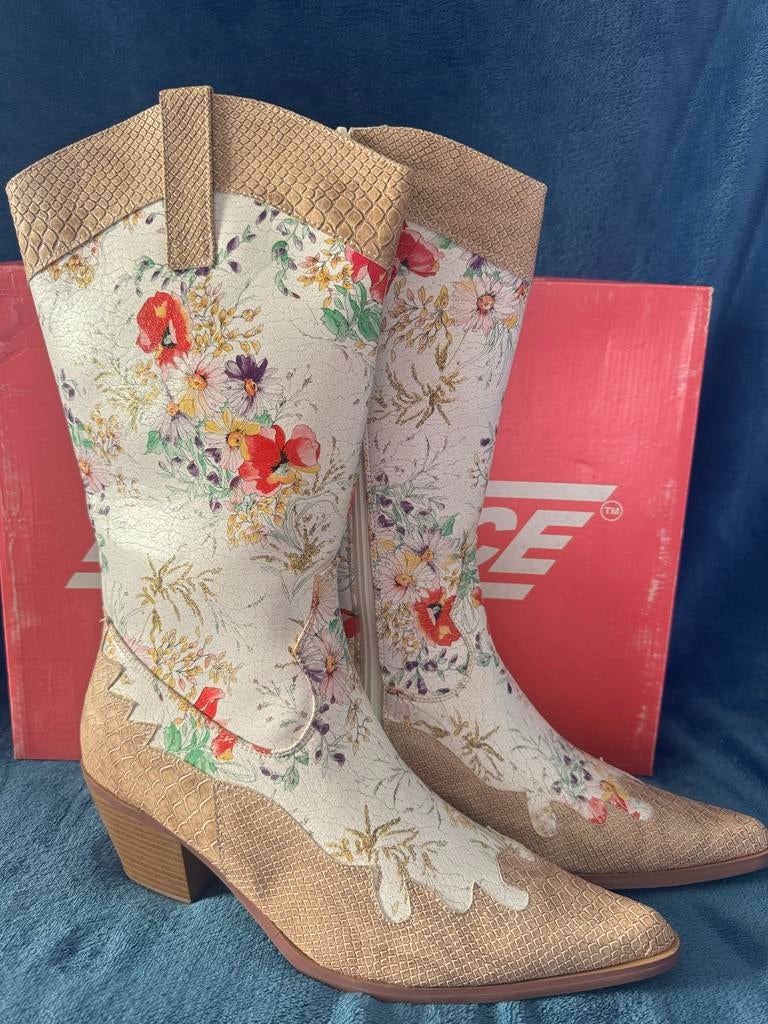 Nieuwe fleurige cowboy laarzen met slangenprint, Hoge laarzen, Overige kleuren, Nieuw, Ophalen of Verzenden