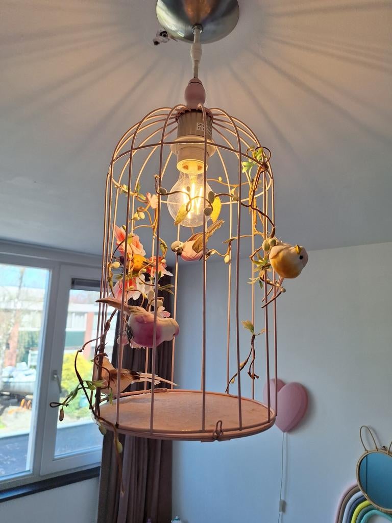 Hanglamp kinderkamer vogelkooi roze, Ophalen