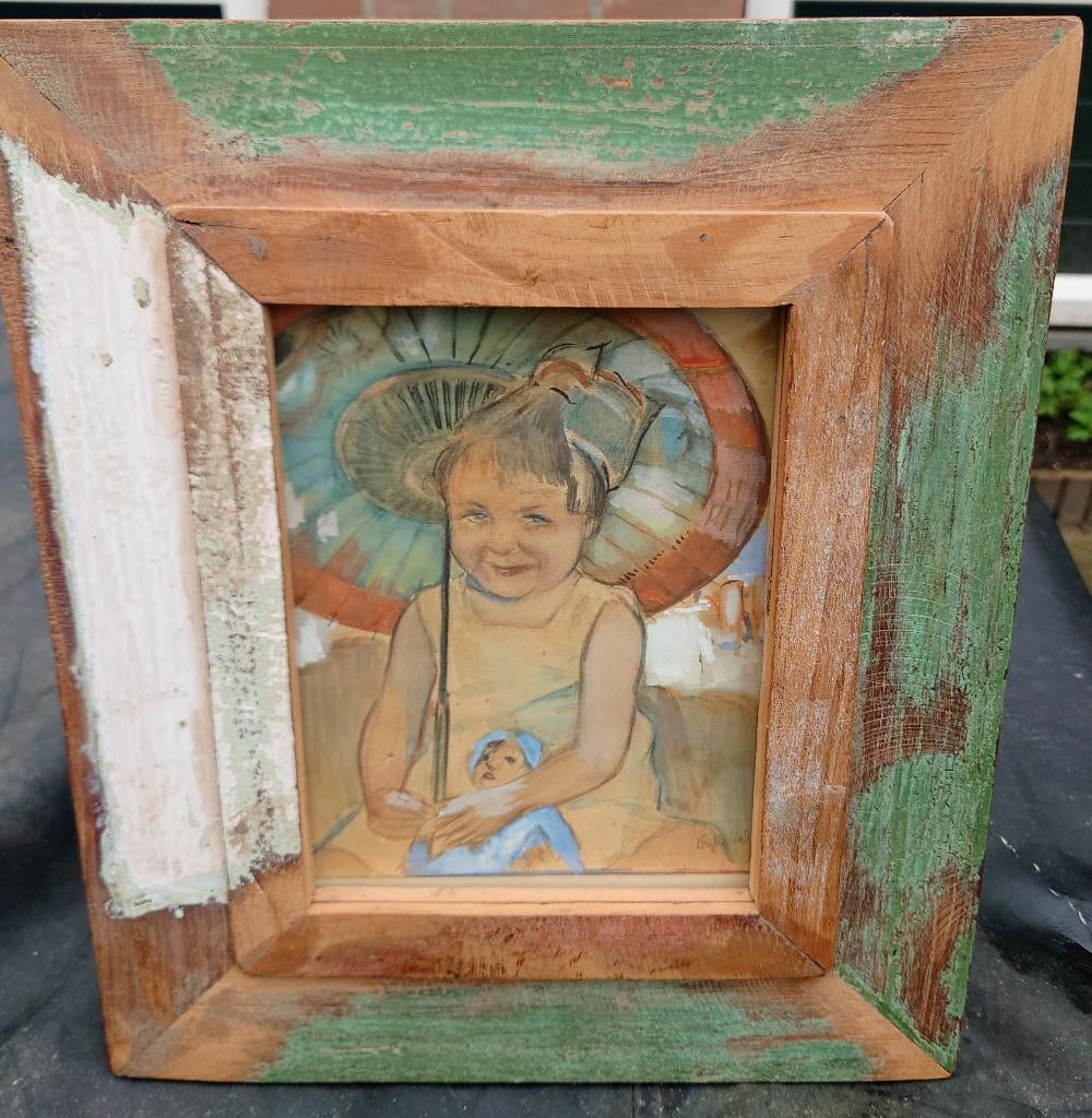 Theo DYKWELL (1881-1952) Meisje met parasol ~1920 aquarel, Ophalen of Verzenden