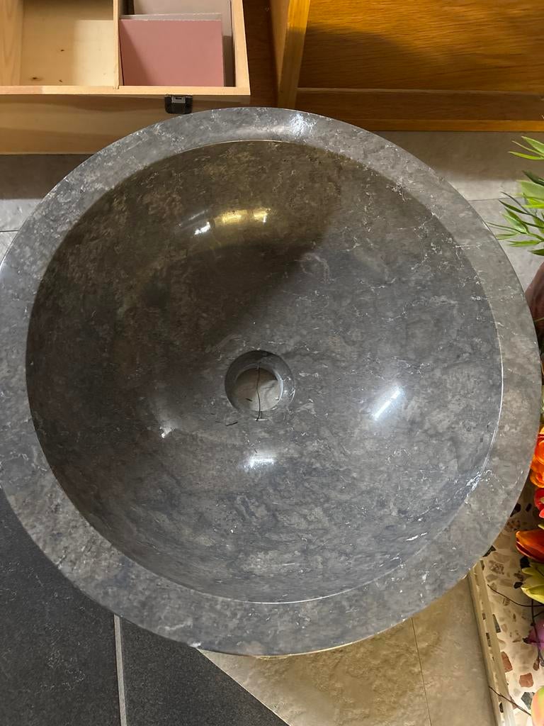 Natuurstenen waskom - Rond, donkergrijs  40CM X 15CM HOOG, Ophalen of Verzenden, Nieuw, Steen, Wastafel