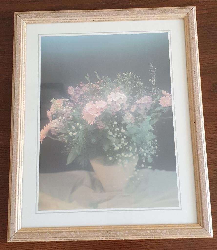 Mooie ingelijste prent met bloemen - vintage, Antiek en Kunst, Ophalen of Verzenden