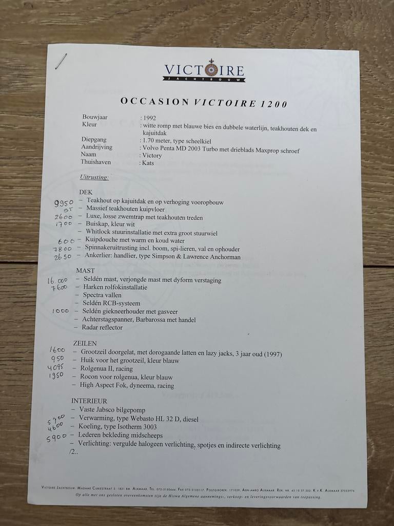 Folder Victoire 1200 Zeiljacht - Compleet Uitgerust, Ophalen of Verzenden, Gebruikt