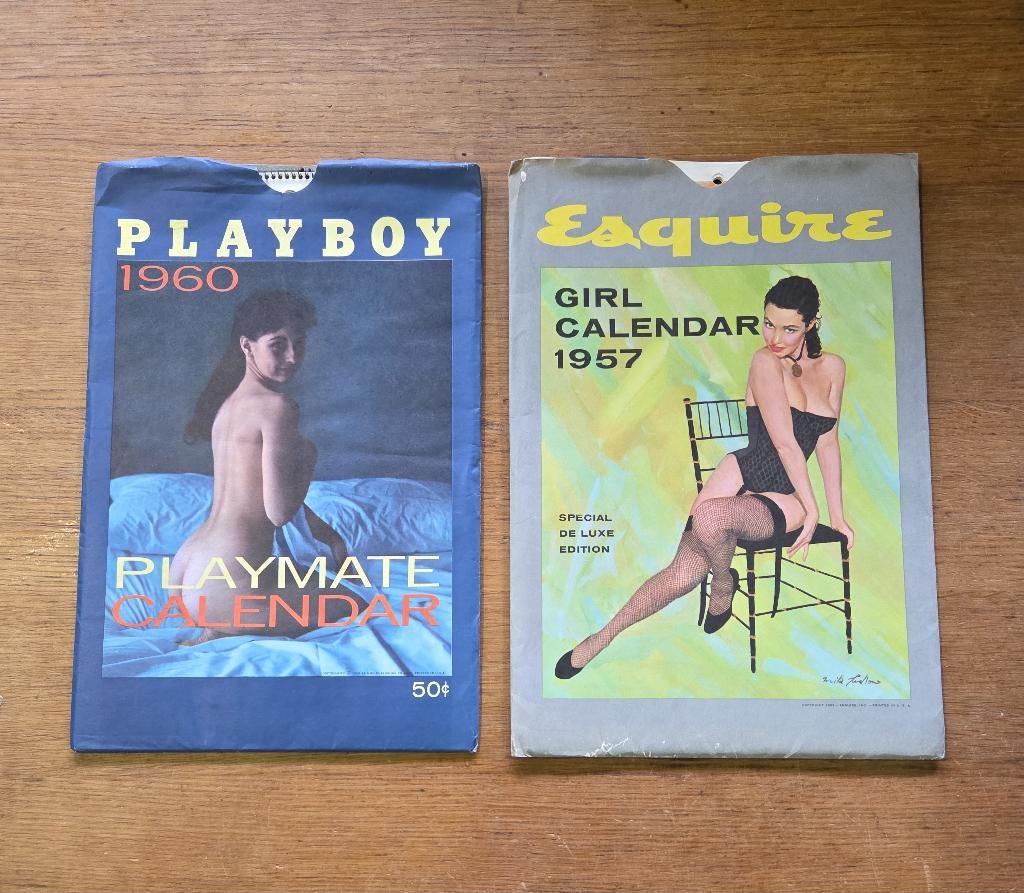 Oude playboy kalenders 1957 en 1960 pin-up, Diversen, Kalenders, Ophalen of Verzenden, Zo goed als nieuw, X, Maandkalender