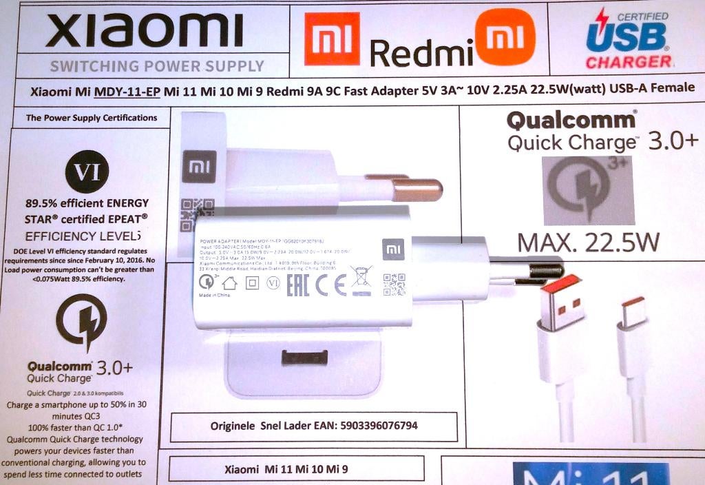 Xiaomi Mi 10 5G MDY-11-EP 2A 22.5W USB-C 12V 5V Adapter