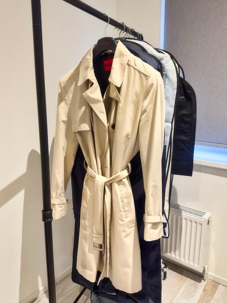 HUGO water‑repellent double‑breasted trench - Light Beige, Maat 52/54 (L), Beige, Ophalen of Verzenden, Zo goed als nieuw