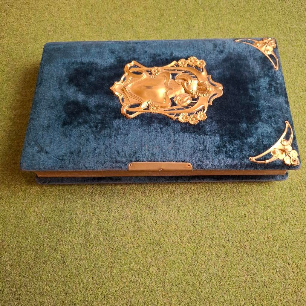 Oud fotoalbum met fluwelen kaft en goudkleurige versieringen, Audio, Tv en Foto, Fotoalbums en Accessoires, Verzenden