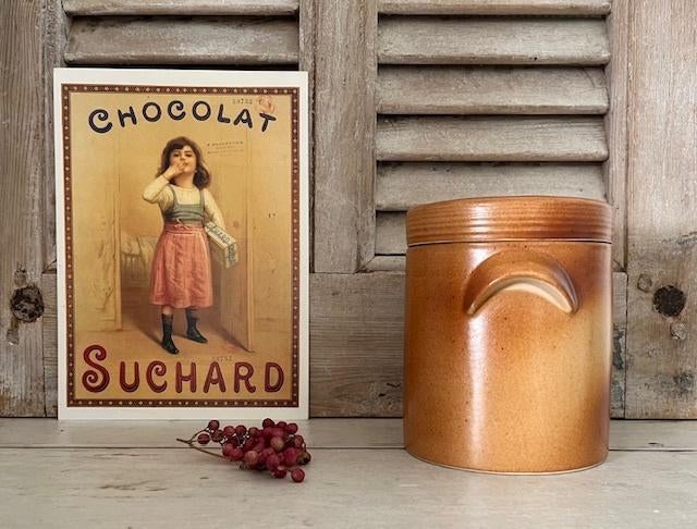 De la Scarpe grès olijven pot met deksel kleur orangé, Antiek en Kunst, Ophalen of Verzenden