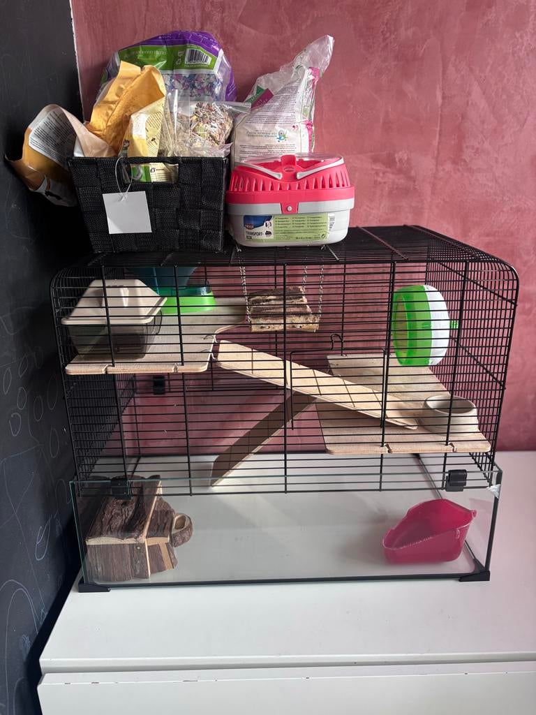 Hamsterkooi met toebehoren, Kooi, Minder dan 75 cm, Zo goed als nieuw, Hamster