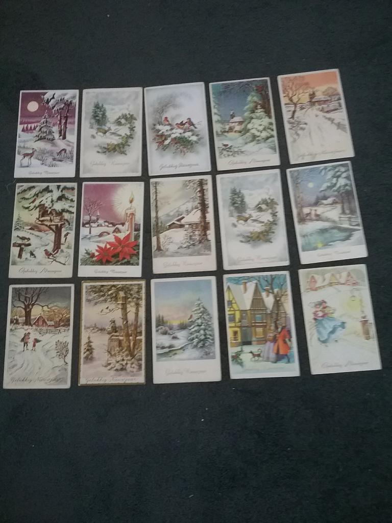 15 oude NIEUWJAARSKAARTEN, 50er jaren, Ophalen of Verzenden, 1940 tot 1960, Gelopen, Feest(dag)