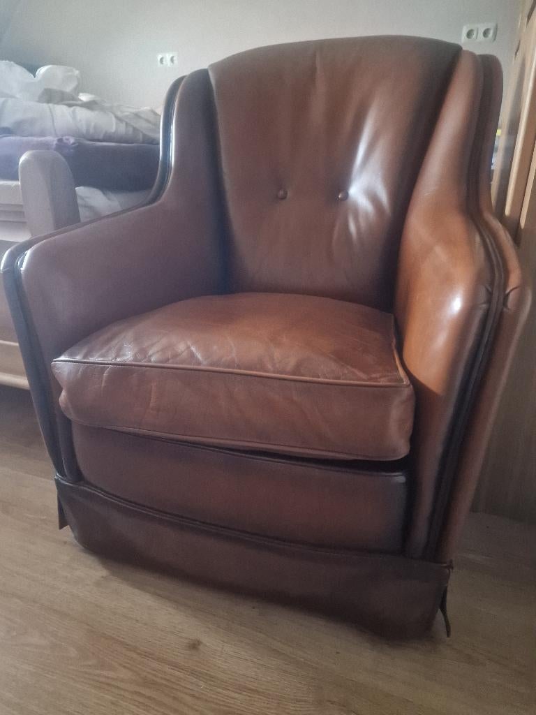 Leren dames fauteuil, Huis en Inrichting, Fauteuils, Ophalen, Gebruikt, 50 tot 75 cm, Leer