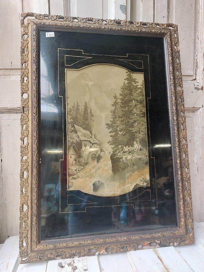 Antieke ingelijst kunstwerk, Antiek en Kunst, Kunst | Schilderijen | Klassiek, Ophalen of Verzenden