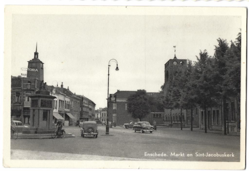 Enschede, Markt en Sint-Jacobuskerk, Verzenden, 1940 tot 1960, Ongelopen, Overijssel