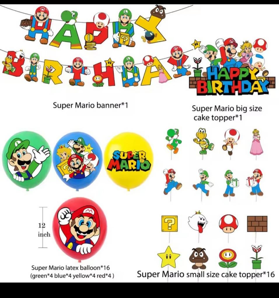 Super Mario Feestpakket - Decoratie & Ballonnen, Ophalen of Verzenden, Nieuw, Feestartikel, Verjaardag