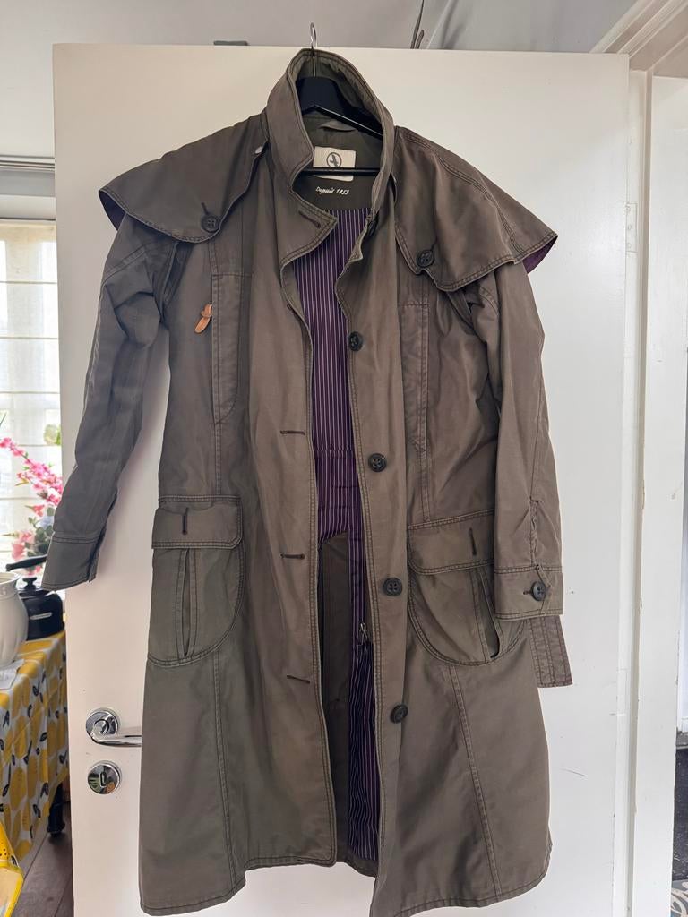 Aigle wax jas - bruin met paarse voering, Ophalen of Verzenden, Gedragen, Maat 38/40 (M), Groen