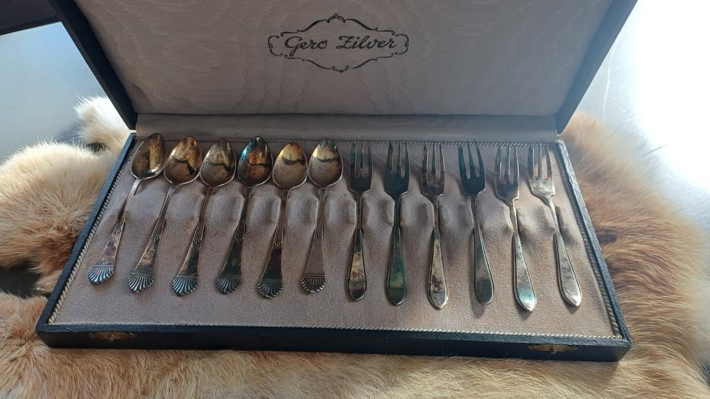 Gero Zilver gebaksvorkjes en lepeltjes in kist  SPOTGOEDKOOP, Ophalen of Verzenden