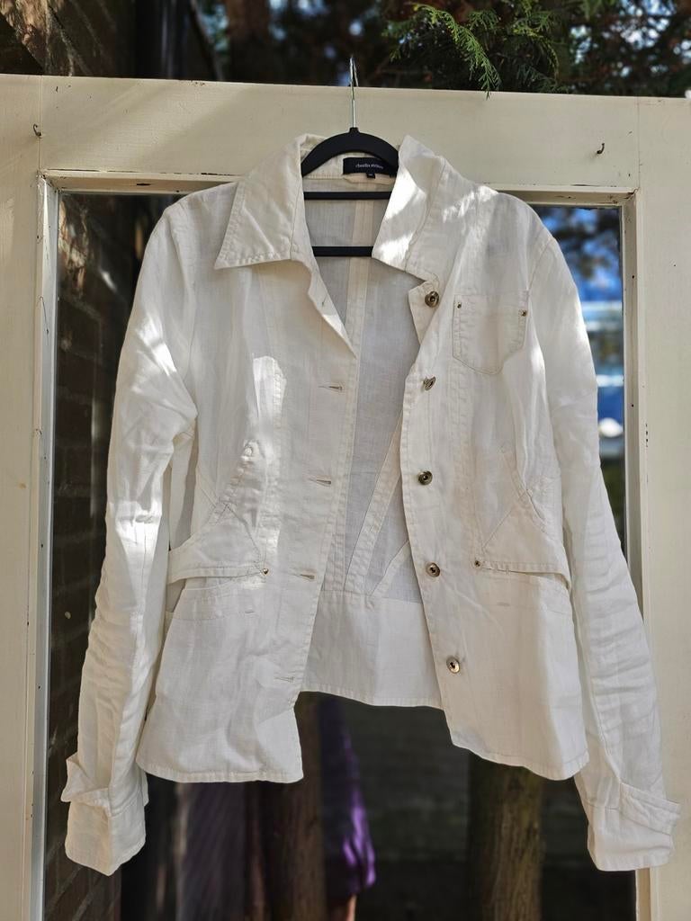 Claudia Sträter 100% Linnen Colbert - Maat 44, Ophalen of Verzenden, Zo goed als nieuw, Maat 42/44 (L), Wit