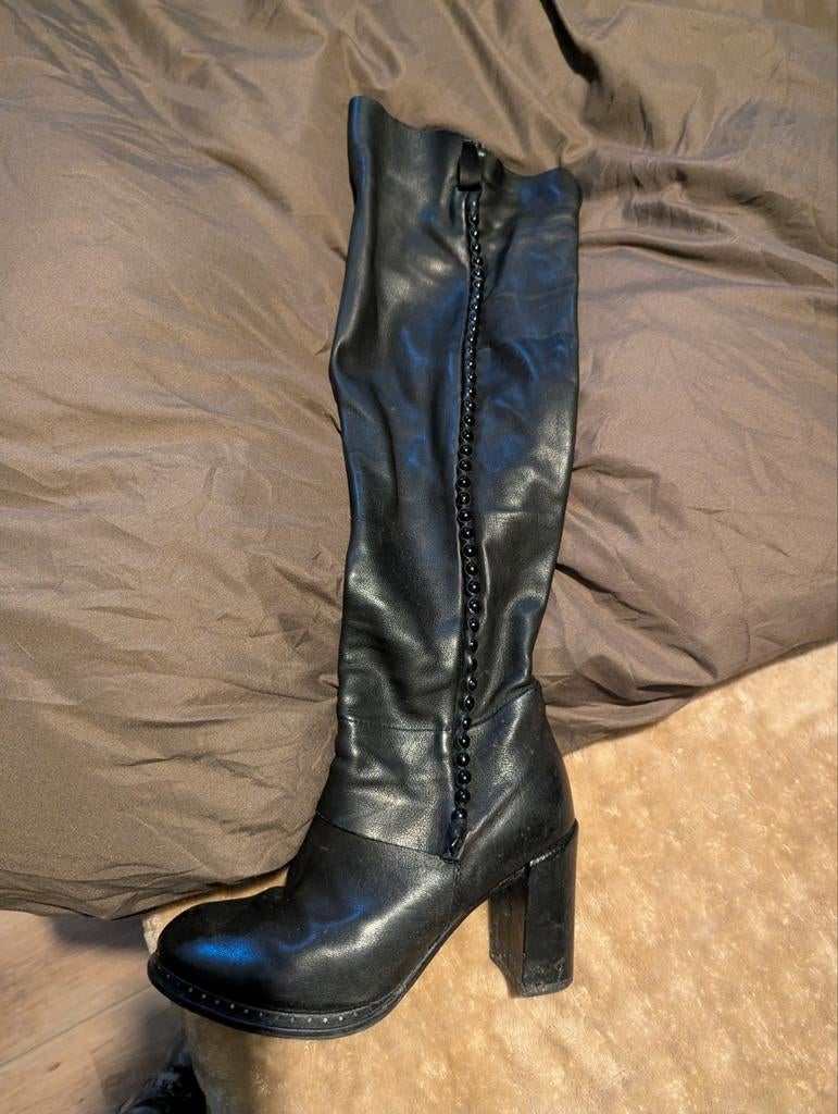 A.S. '98 stijlvolle overknie leren laarzen, Hoge laarzen, Zwart, A.S. '98, Ophalen of Verzenden